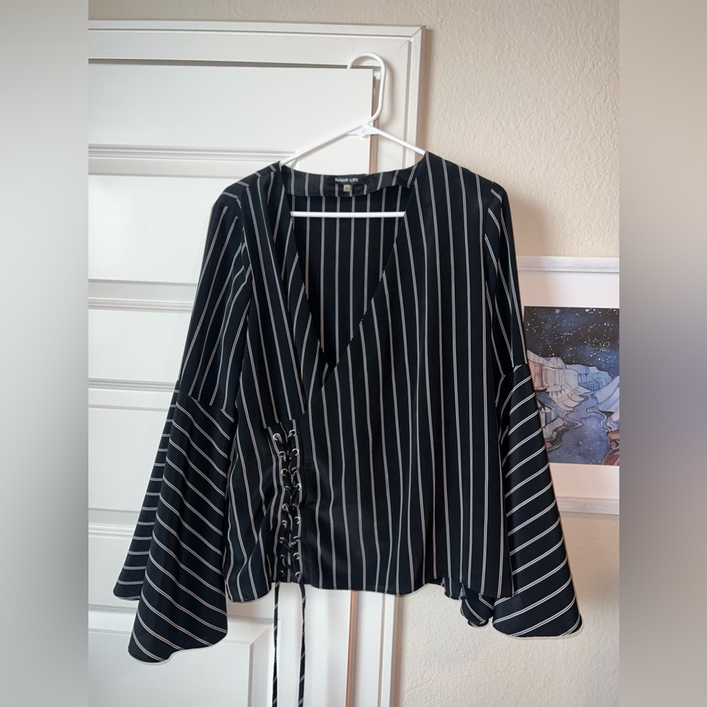 Black and White laced up flare top